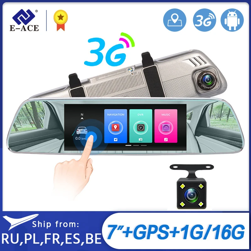 E ACE 3 г Автомобильные видеорегистраторы 7 дюймов touch зеркало заднего вида Камер