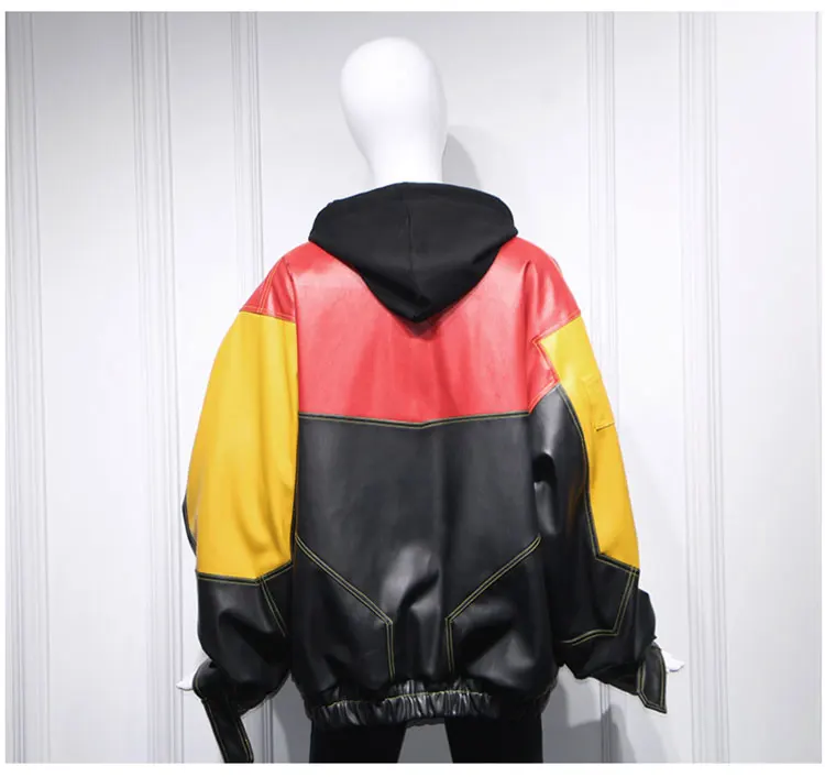 

Leather jacket female spring 2021 new Korean style stitching wild western loose pu motorcycle jacket top women's trend