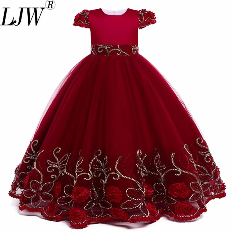

2022 spring new long embroidered lace princess dress girls wedding dress young girl prom evening dress 4-12 years old long