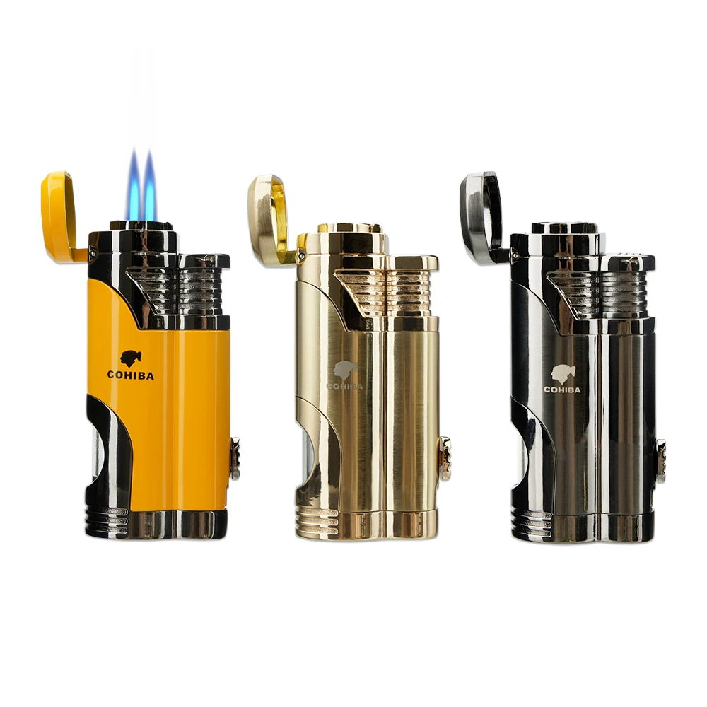 Ветрозащитная зажигалка с двумя фонариками многоразовая Синяя лампа двойным