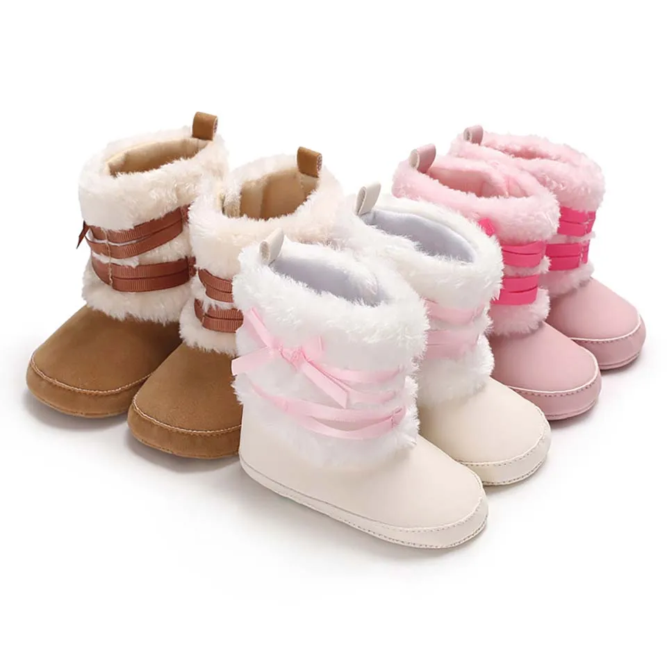 Winter Infant Baby Girl Snow Boots Baby Shoes Boys Newborn Toddler Warm Cotton Soft Sole Booties Crib Shoe Fur Bow First Walker