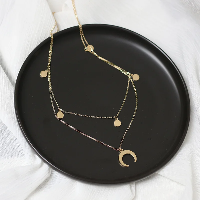 

Женское ожерелье с подвеской в виде Луны и вафли, из нержавеющей стали