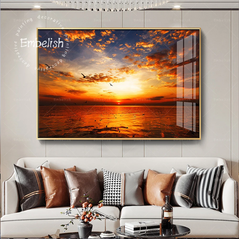 

Embelish 1 Pieces Sunset Seawave Landscape Wall Art Pictures For Living Room Modern Home Decor Posters HD Print Canvas Painting