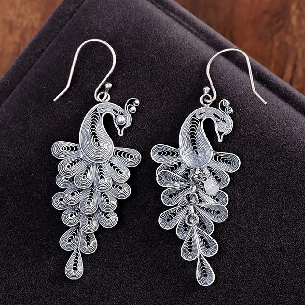 Женские серебряные серьги с павлином в старинном стиле ювелирные изделия ручной