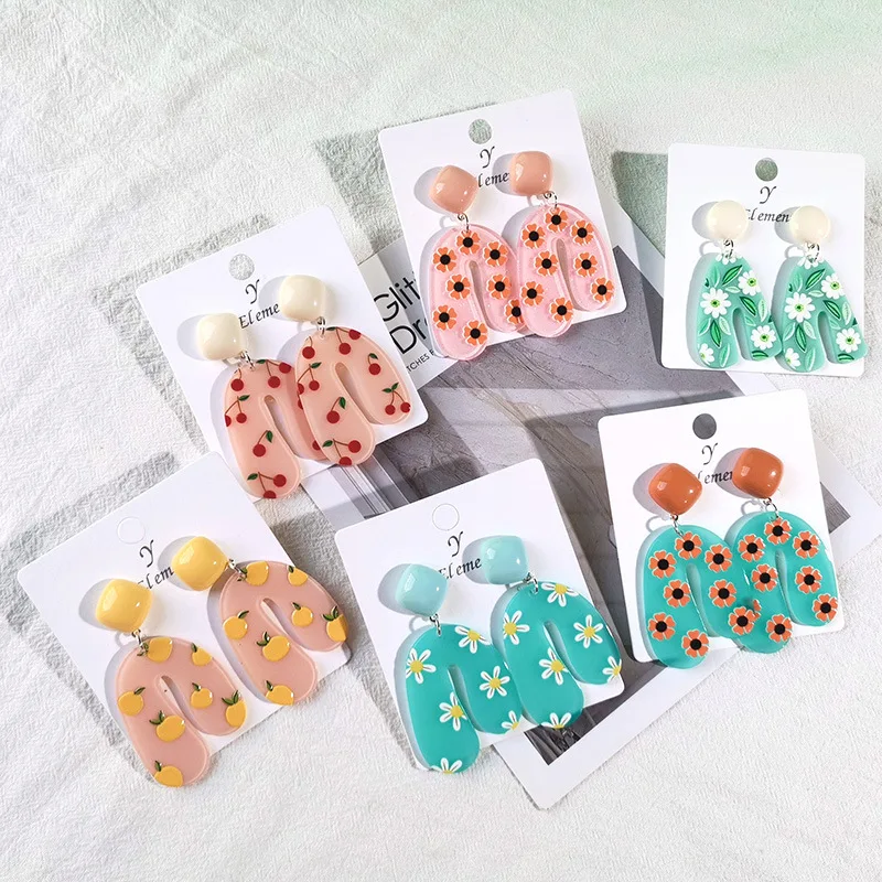 

Sweet Acrylic Earrings Women Korean Geometric Earring Trendy Summer Earrings For Holiday Flower Coconut tree Design ear Jewelry