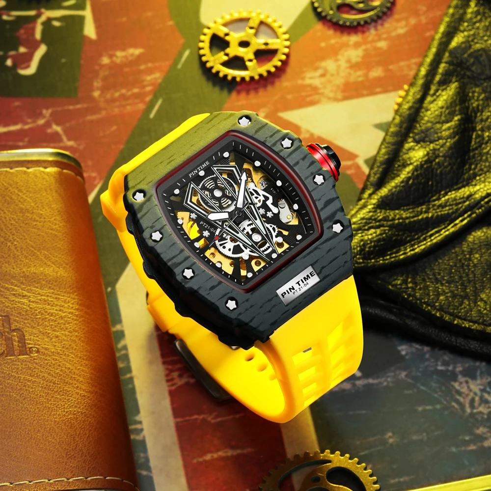 Автоматические механические часы PINTIME мужские наручные часы-скелетоны в стиле