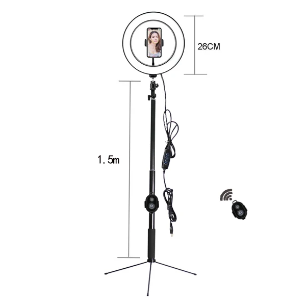 add 1.5 m tripod 10 дюймов, 26 см, USB зарядка, кольцевой светильник для селфи, вспышка, светодиодная камера, телефон, фотосъемка, улучшенная фотография для смартфона, студия VK - Цвет: add 1.5 m tripod