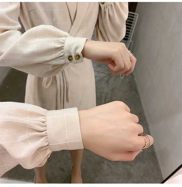 WHITNEY WANG 2020 Spring Fashion Streetwear Plaid Notched Wrap Dress Women Elegant Office Lady | Женская одежда
