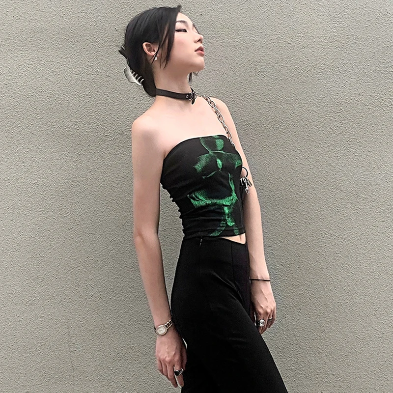 Топ женский в стиле панк черный укороченный топ готическом облегающий пикантный