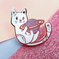 kawaii cartoon space cute pink planet white cat star hard enamel badge brooch creative backpack lapel pin jewelry party brooch
