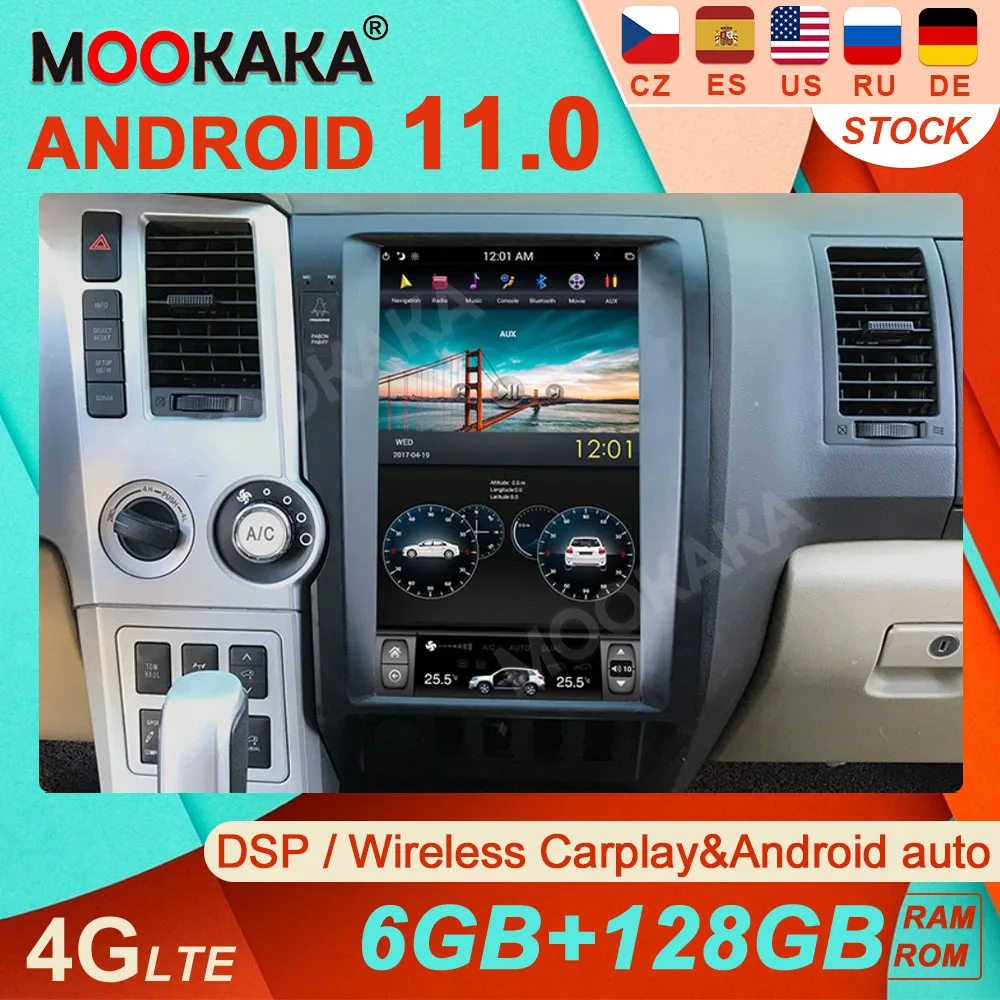 Radio con GPS para coche, reproductor multimedia con Android 11, 6 + 128G, Carplay, pantalla Vertical de 12 pulgadas, para Toyota Tundra 2007-2011 Tesla