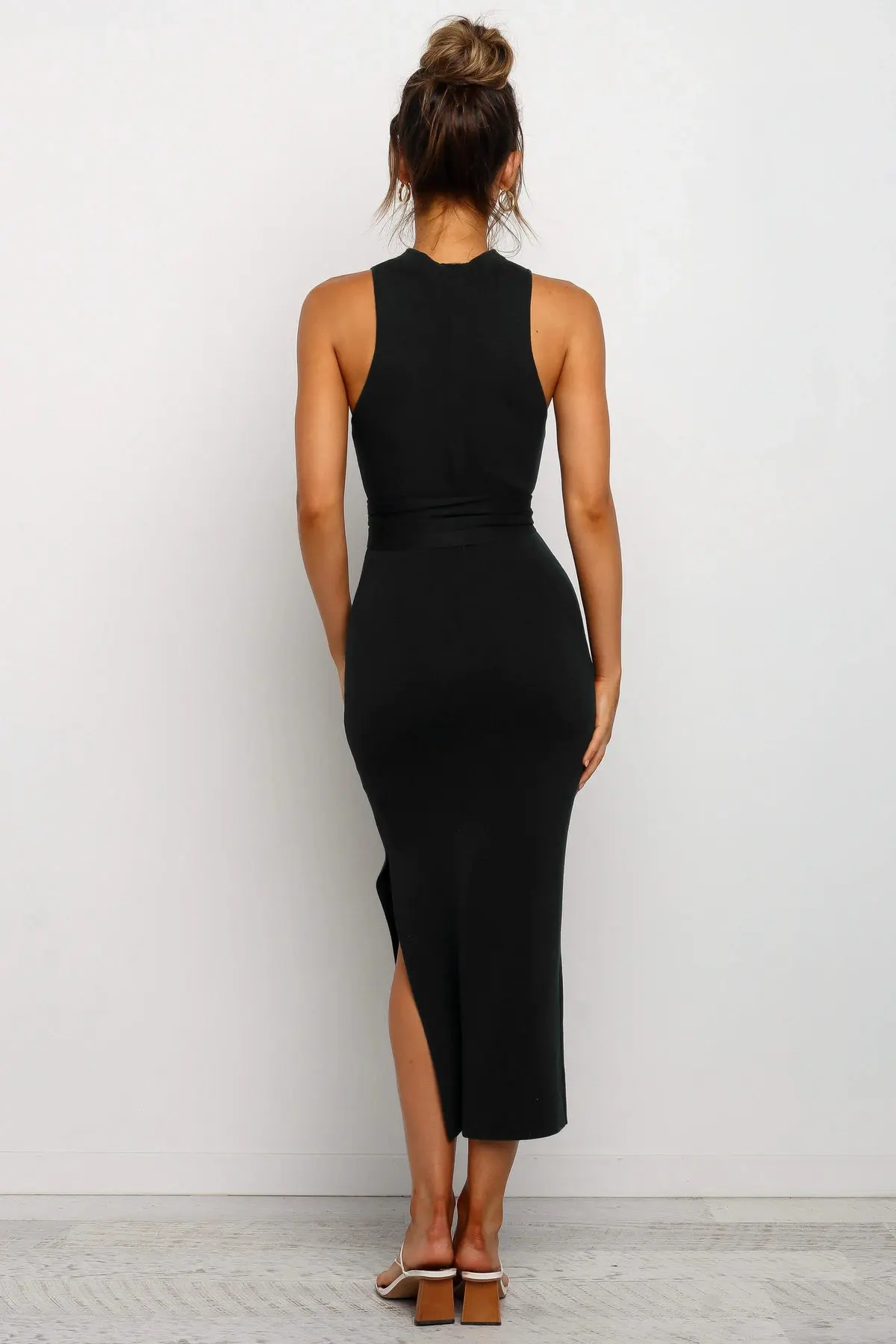

Sexy Slim Bandage Pencil Maxi Dress Women Elegant O Neck Sleeveless Split Bodycon Party Dresses 2021 Summer Black Dress Vestidos