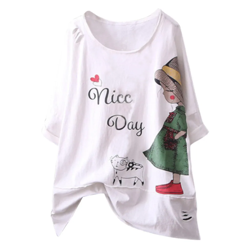 Модная футболка с круглым вырезом и коротким рукавом мультяшным принтом женская