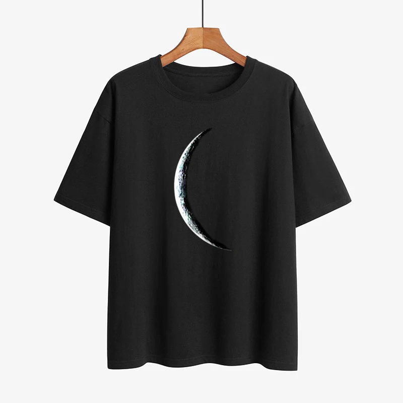 

Летние футболки с принтом Луны, повседневные хлопковые топы с круглым вырезом, свободные женские футболки