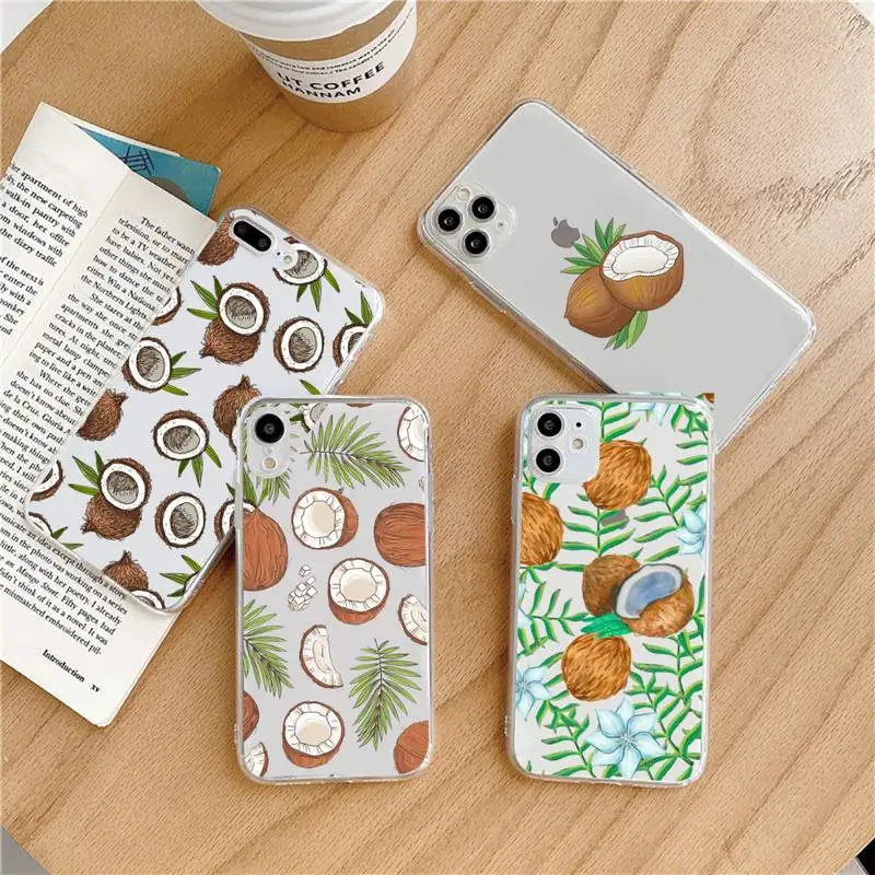 

coconut cute design banana Phone Case Transparent soft For iphone 5 6 7 8 11 12 s c se plus mini x xs xr pro max shell