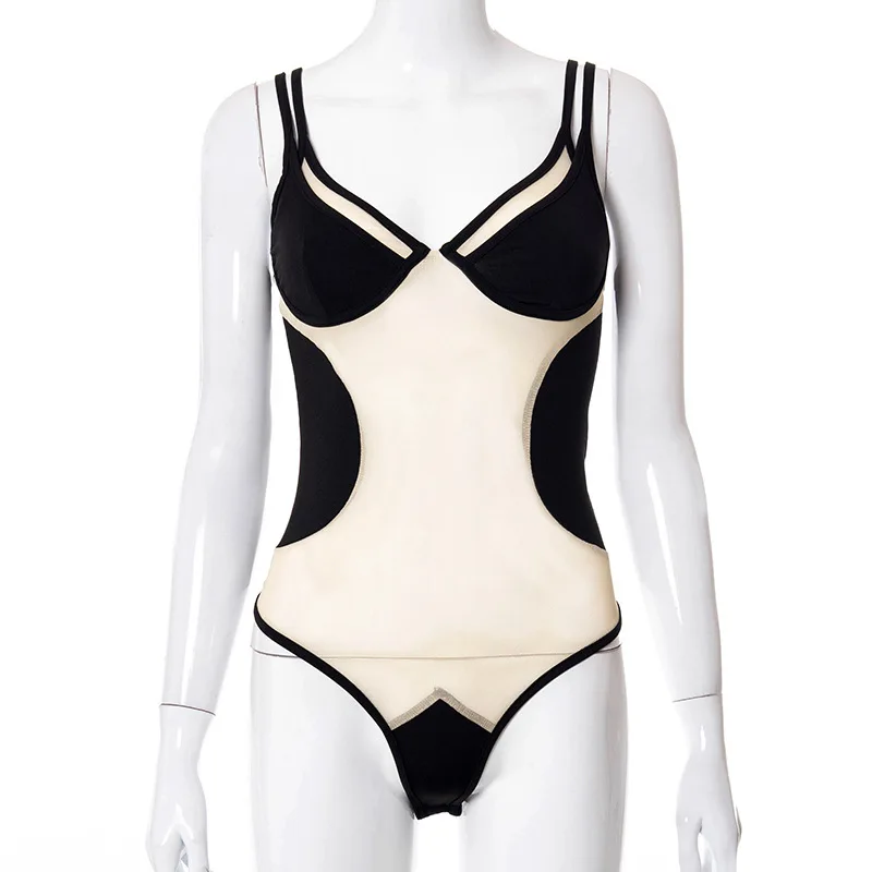 

2021 women's Summer New Sling Matching Sexy Transparent European and American One-piece Women Bodysuits Fashion Clothes Ladies