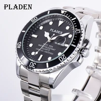 pladen fashion men wristwatch top brand black dail sport stainless steel quartz watch auto date magnifier dive reloj hombre 2021