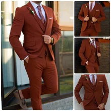 3 peças marrom ternos masculinos negócios formais feitos sob encomenda blazer + colete + calça único breasted casamento tuexdo conjuntos de terno de festa de formatura diário (1)
