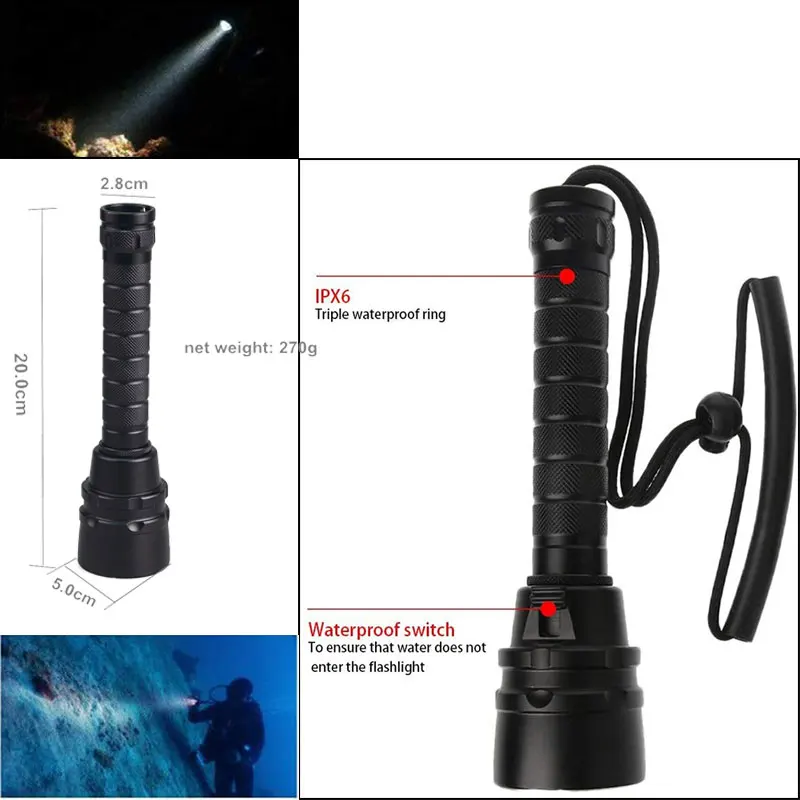 TMWT подводный фонарик 3 светодиодный 5 CREE XM L2 XML T6 холодный белый теплый фонарь для