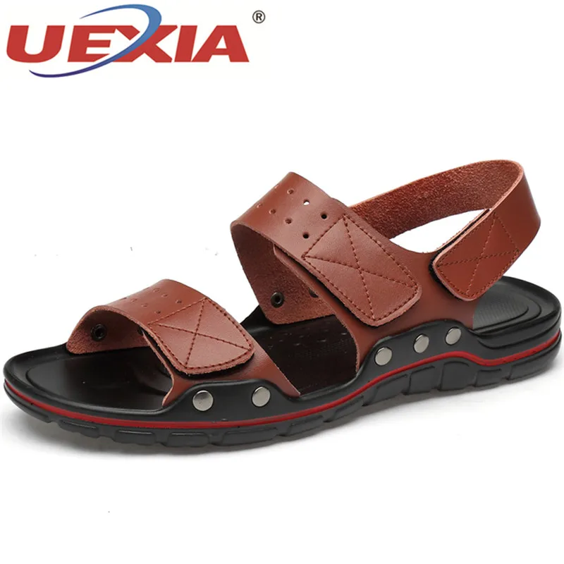 Сандалии UEXIA мужские кожаные пляжная обувь мягкая подошва удобные уличные