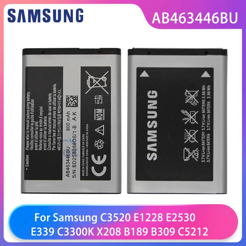 

Original Samsung X208 C3300K B189 B309 GT-C3520 E1228 GT-E2530 E339 GT-E2330 Phone Battery AB463446BU 800mAh Samsung Batteries
