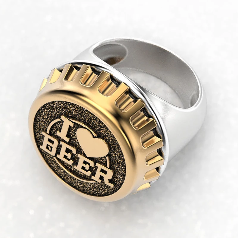 New Personality Creative Beer Cover Punk Men Ring Carving I love Fashion Cool for Hip Hop Anniversary Gift Jewelry | Украшения и