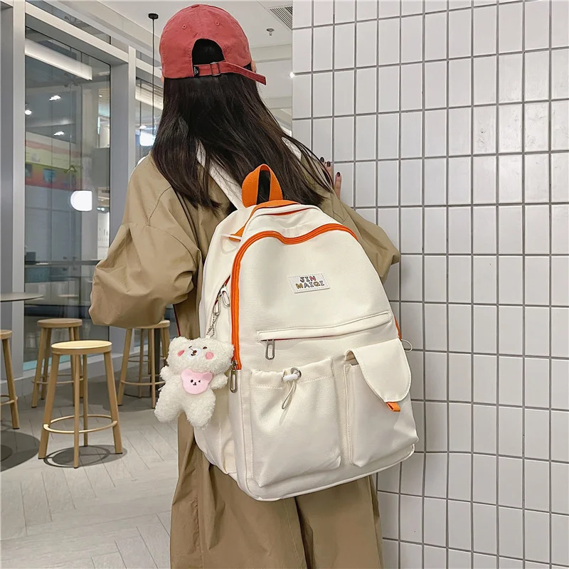 

Корейский рюкзак для женщин, однотонная школьная сумка для девочек-подростков, женские дорожные сумки на плечо, нейлоновый рюкзак с несколь...