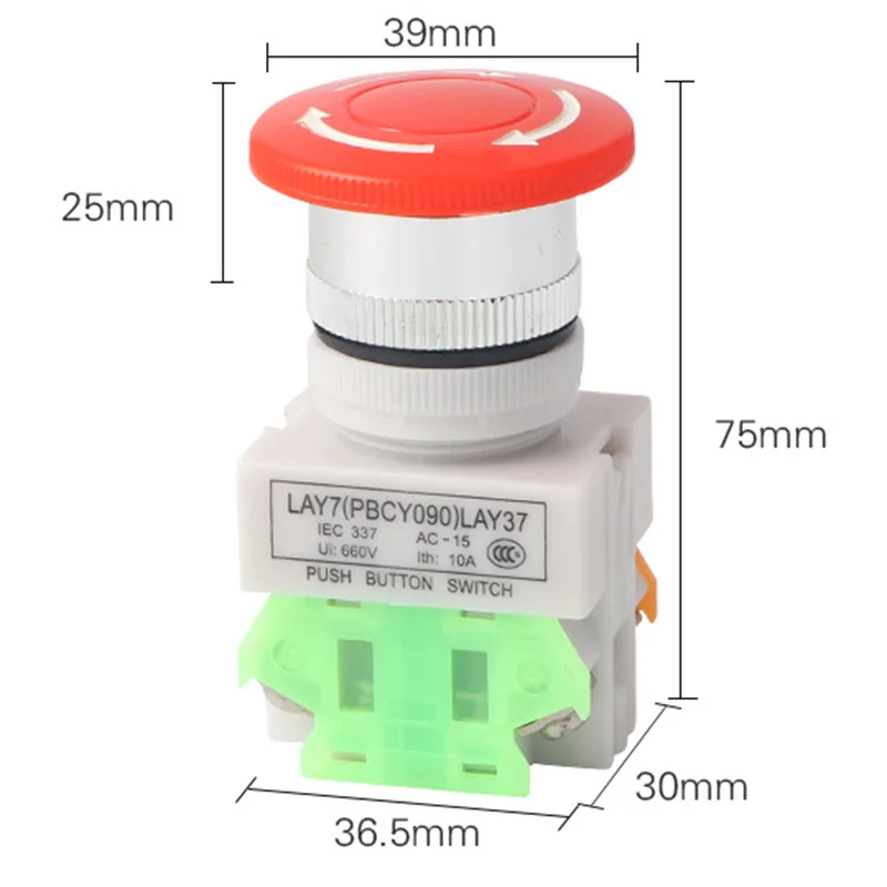1NO 1NC DPST аварийная блокировка кнопка переключатель 10 А крышка гриба