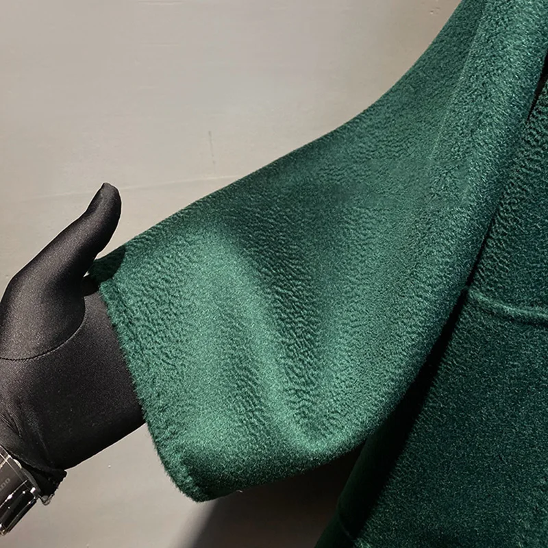 

Winter Wool Coat Women's 2021 Cashmere Water Ripple Lady Long Coats Top Quality Trench Black Blue Clothing S8750