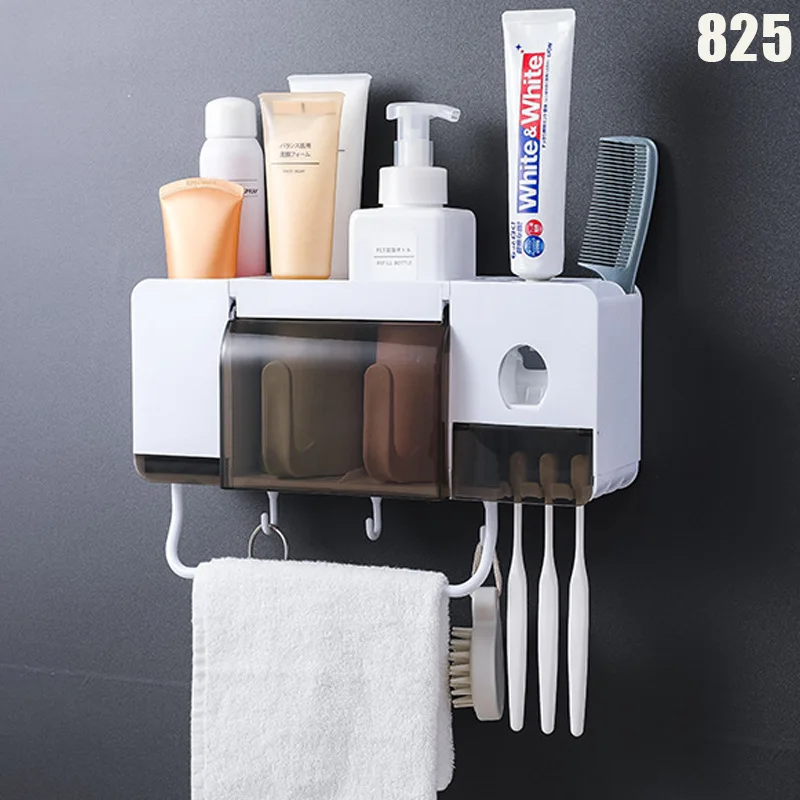

Wall Mounted Toothbrush Holder Set with Cups Automatic Toothpaste Dispenser Bathroom Kit OCT998