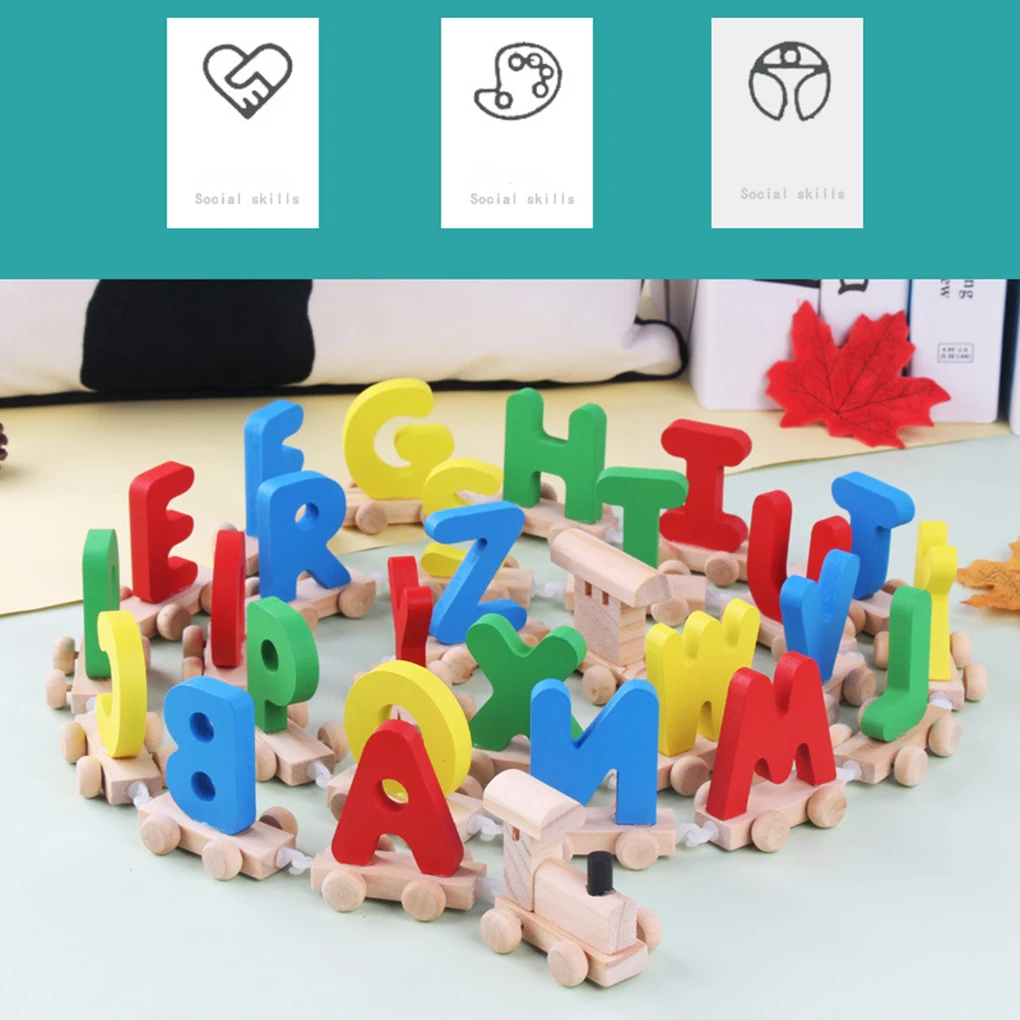 

Letter Train Wooden Alphabet Railway ABC Alphabet Train Preschool Kids Toddler Educational Toy