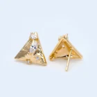Треугольные серьги-гвоздики, покрытые фианитом, 12x13 мм, позолоченная Латунь 18 карат, треугольные серьги-гвоздики, 10 шт. (# GB-1024)