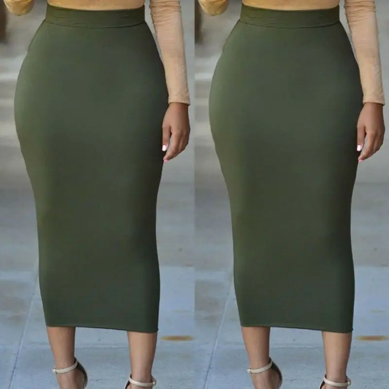 Летняя женская Высокая юбка с тонкой талией Лето Осень Стрейч женское длинное