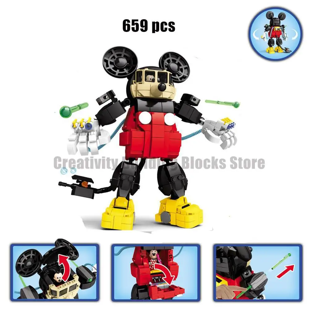 

New 6-in-1 Disney Classic Movie Cartoon Character Mickey Minnie Duck Mecha Model Building Block Set Children's Toys Children's