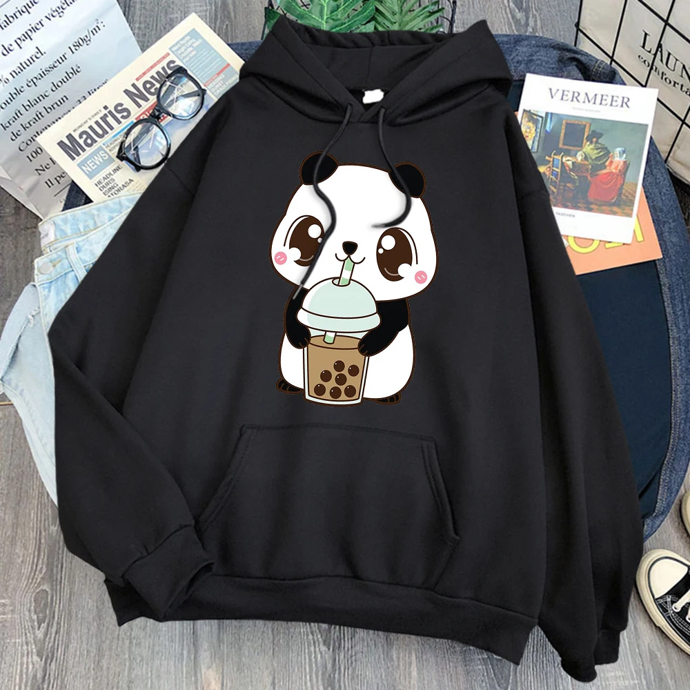 

Cute Cartoon Panda Drink Water Print Man Sweatshirt Fleece Pocket Loose Hooded Streetwear Woman Comfortable Hoody Anime Hoodie