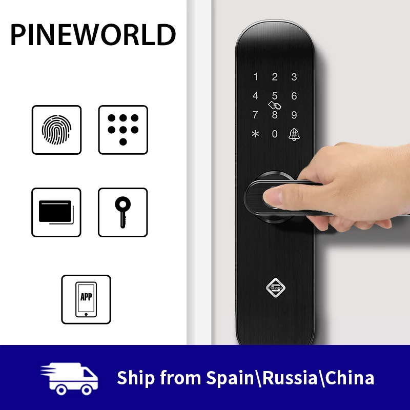 PINEWORLD биометрический замок отпечатков пальцев, интеллектуальный замок безопасности с WiFi паролем RFID приложение дистанционного разблокирования, умный электронный замок