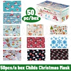 50 шт. Рождество Одноразовые Маски нетканые маски для лица 3 слоя слоев фильтр Анти-пыль из дышащего материала, подарок для ребенка, рот маска в ассортименте быстро
