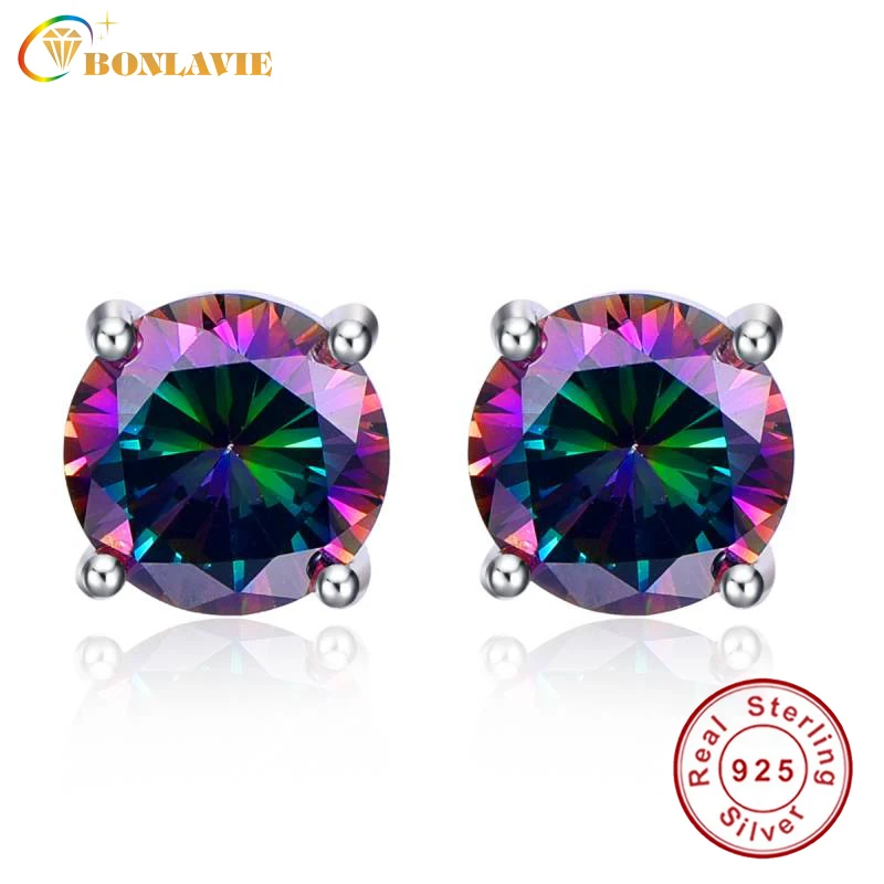 Женские круглые серьги-гвоздики из серебра 925 пробы с натуральным Мистик