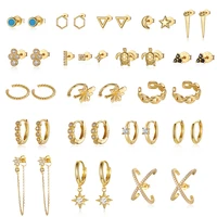 s925 sterling silver womens earrings zircon gold cute tortoise star moon fashion jewelry birthday gift stud clips hoops earring