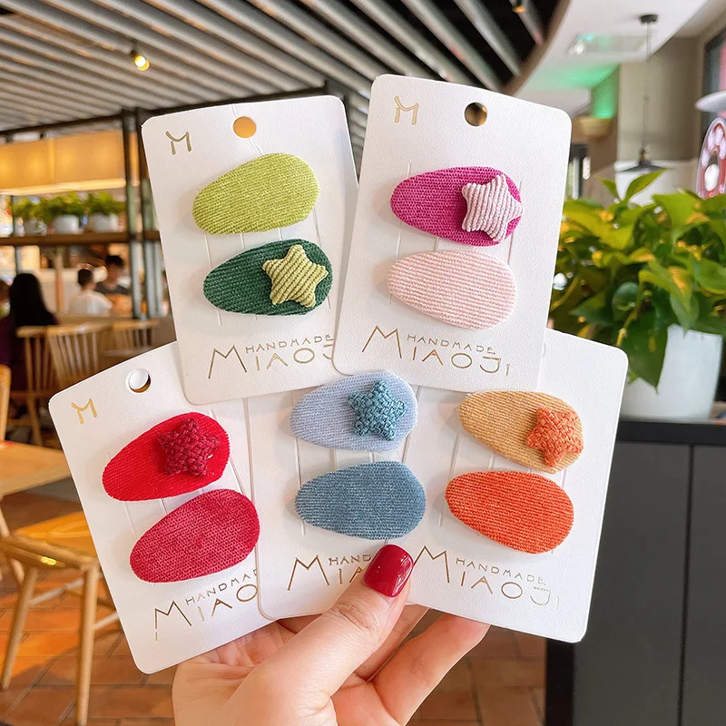 

Girls Velvet Oval BB Clip Baby Hit Color Water Drop Hairpin Cute Star Hair Clip Headdress for Children Fashion Hair Accessories