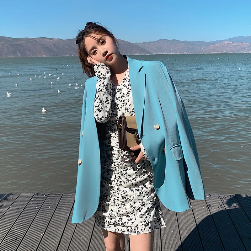 

2021 Spring Elegant Series Women Blazer Gray Beige Pink Yellow Feminino Coat Basic Jacket Office Femme Ukraine Korean Clothing