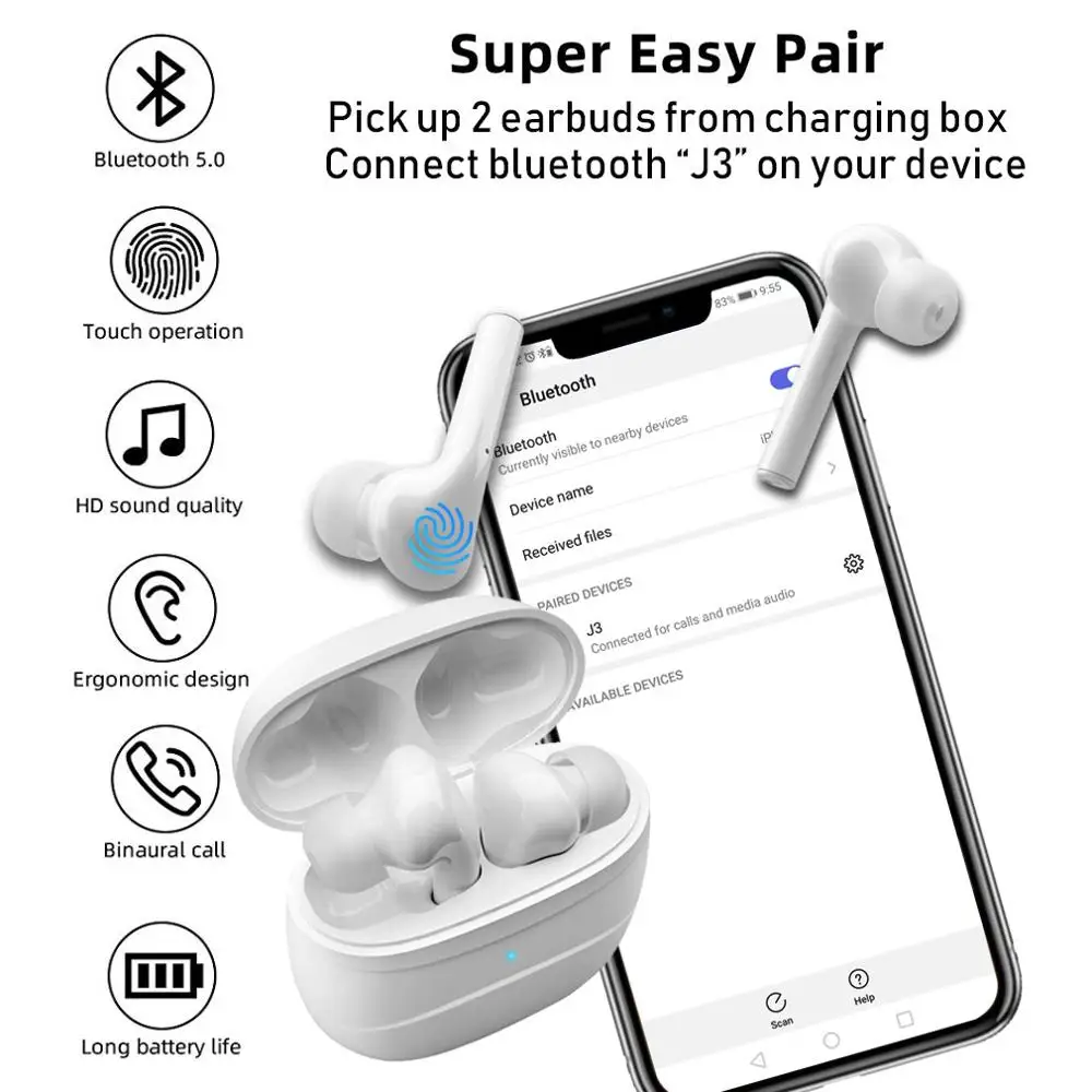 TWS наушники YHERRD с микрофоном поддержкой Bluetooth 5 0 и сенсорным управлением|Наушники
