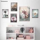 Домашний декор Скандинавская Картина на холсте, Настенная картина, кролик, девочка, животное, детская, для спальни, гостиной, постер, картина, украшение для спальни девочки