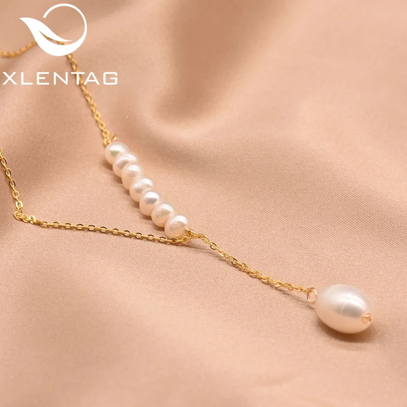 XlentAg Angle кубинская Роскошная цепочка ожерелье для женщин Пресноводный Жемчуг