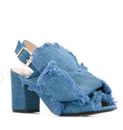 

Denim Sexy Big Bow Thick Heel Fashion Sandals 10cm women boots summer