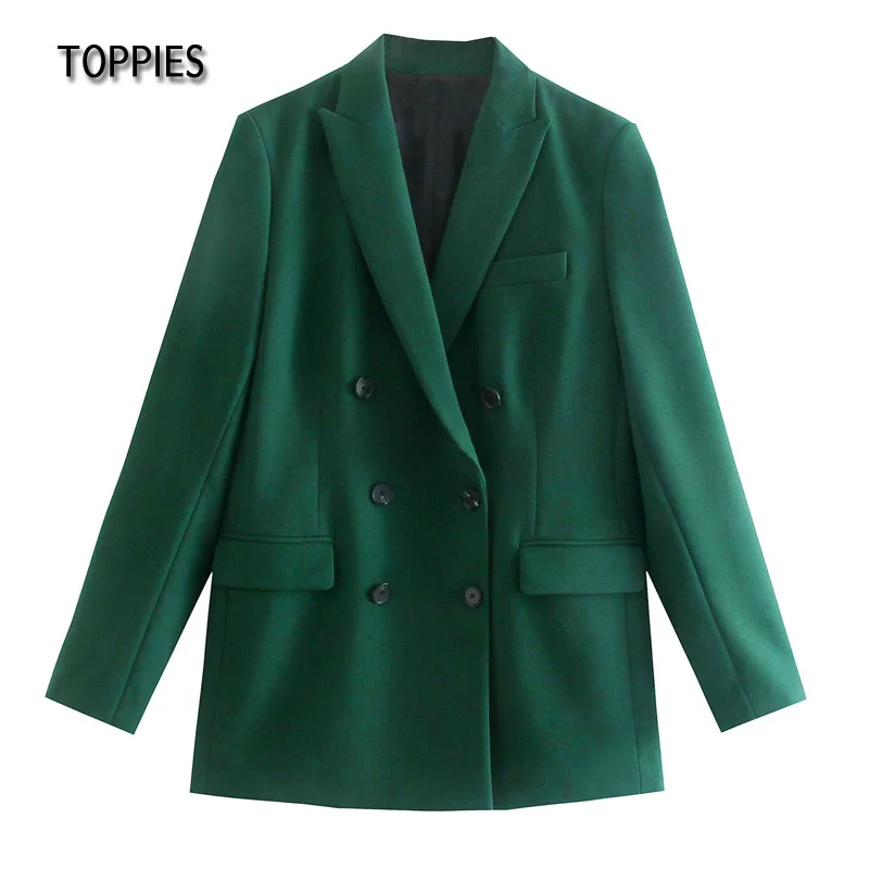 

Toppies Autumn Double Breasted Suit Jacket Women Green Blazer Office Ladies Loose Blazer 2021 Clothings
