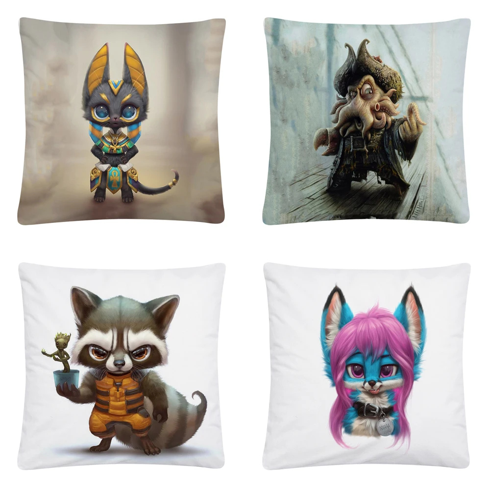 

Fox/Leopard/Raccoon COS Human Pattern Soft Short Plush Cushion Cover Pillow Case for Home Sofa Car Decor Pillowcase45X45cm