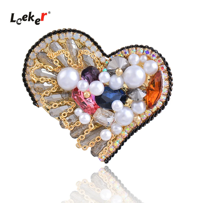 

LEEKER Gothic Style Luxury Crystal Heart Brooch Pin For Women Vintage Jewelry Accessories 175 LK2
