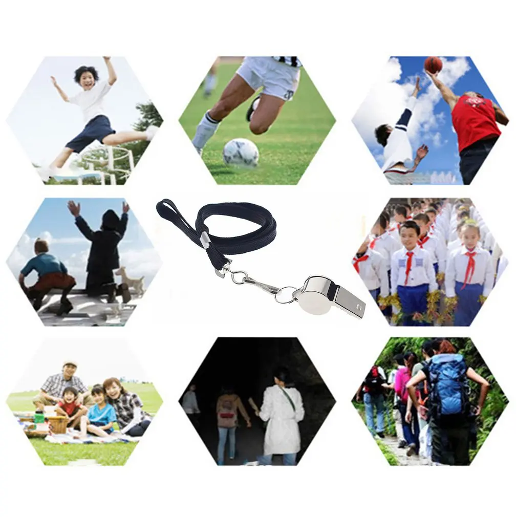 

Stainless Steel Whistle With Lanyard First Aid Fan Whistle Metal Sports Referee Loud And Clear Whistle