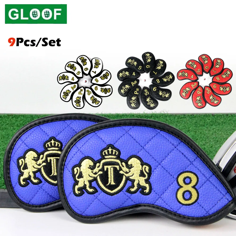 

9Pcs/Set Golf Club Cover Iron Pole Embroidery Head Covers Putter Protector Outdoor Sports Waterproof Black Blue Red White